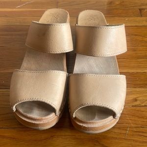 Sand colored leather clog sandals